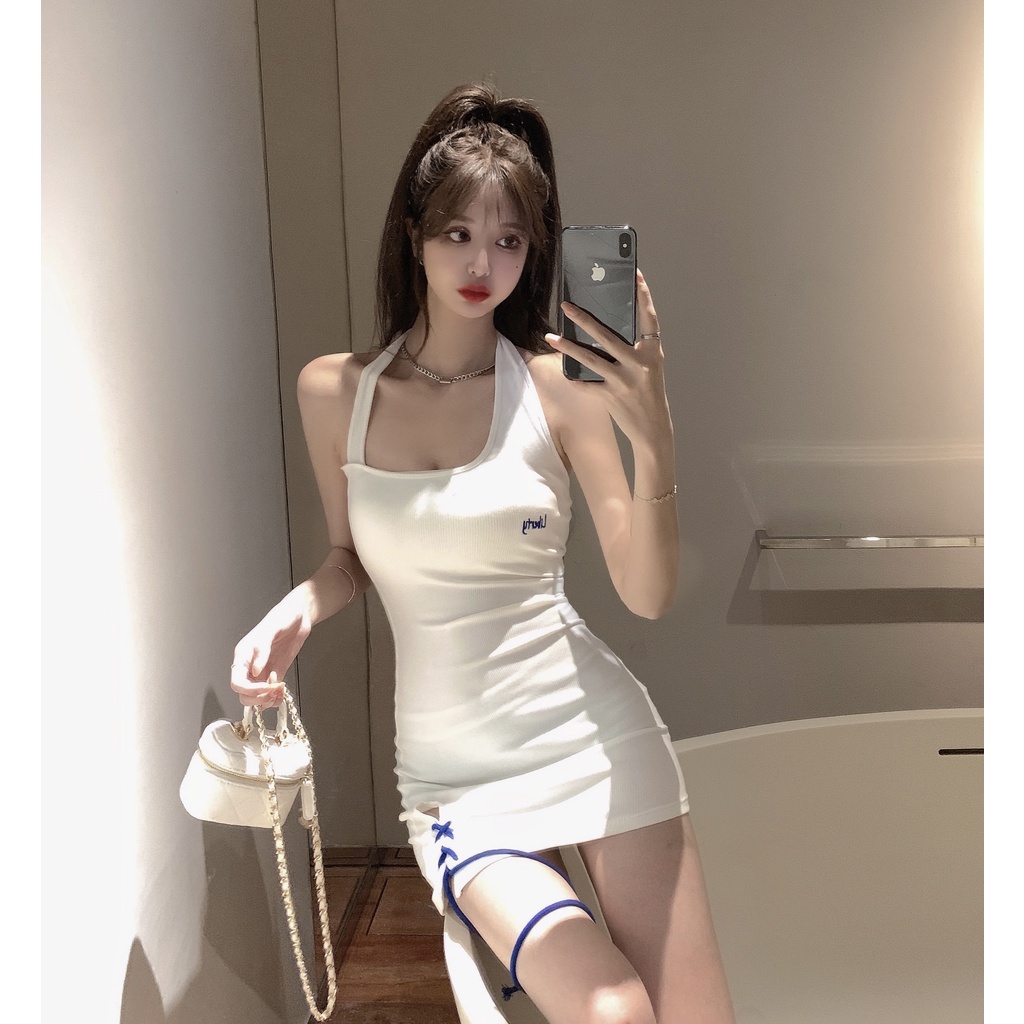 DUNEA Đầm Ngắn Cổ Yếm Ôm Dáng Thiết Kế Quyến Rũ Cho Nữ