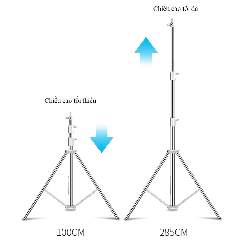 Chân Đèn Inox 2.8M Tải Trọng Cao, Chân Chuyên Dùng Trong Studio, Chân Đầu Ren 1/4&amp;3/8