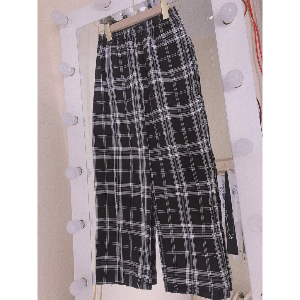 Quần kẻ caro mẫu mới ống rộng dáng suông ulzzang thời trang nam nữ cá tính/ Quần suông dáng dài cạp cao co dãn hàn quốc | BigBuy360 - bigbuy360.vn