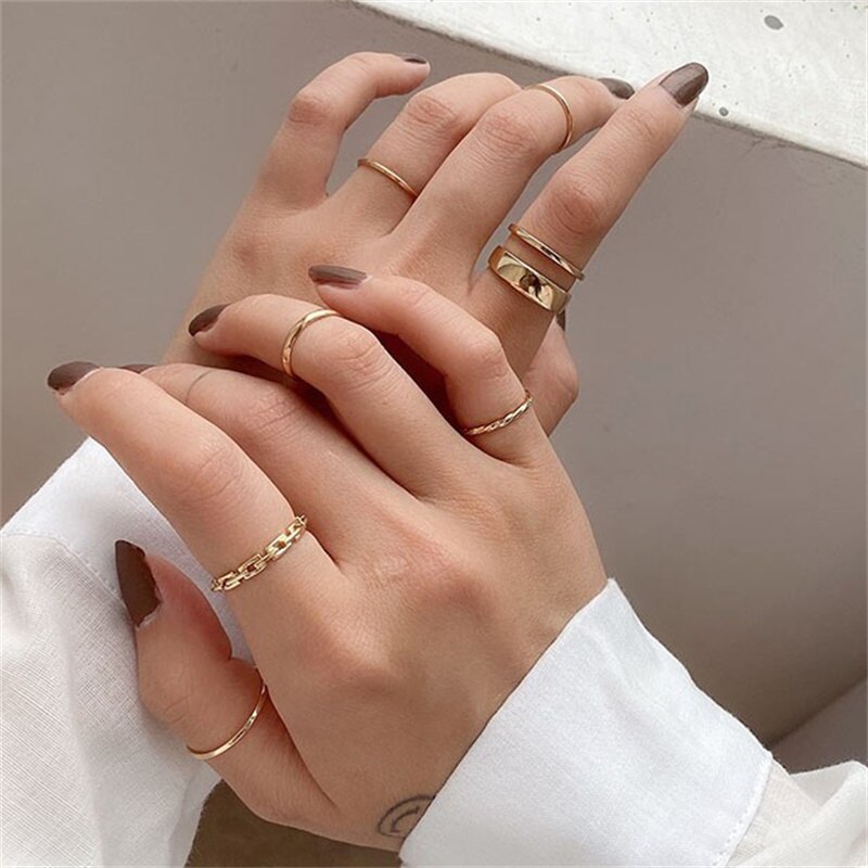 Nhẫn Kim Loại Mạ Vàng Thiết Kế Đơn Giản Phong Cách Hàn Quốc Cho Nữ