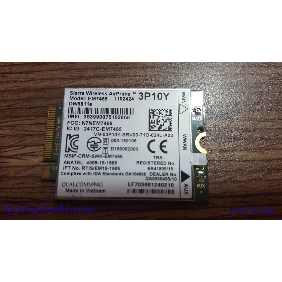 Card wwan 4G Dell DW5811E dùng cho laptop Dell Latitude E5270, E7270, E7470, Precision 7510, Precision 3510