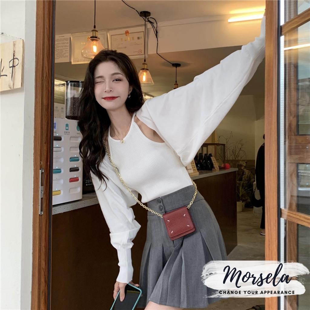 Set áo yếm GEO và áo khoác ngoài cardigan tay dài chất bo gân dày dặn phong cách Hàn Quốc - Morsela - SET01