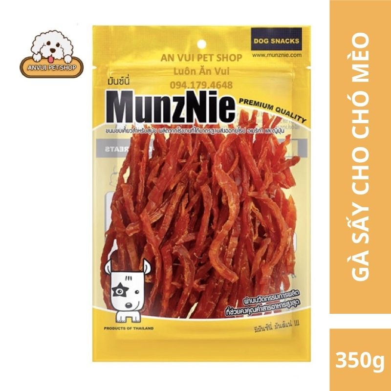 Gà sấy cho chó mèo Munznie dạng sợi gói 350g - An Vui pet shop