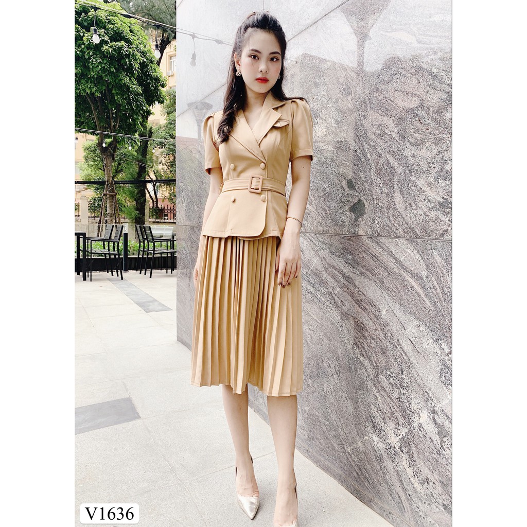 Váy be liền áo vest chân dập li V1636 - DVC Fashion ( Ảnh mẫu và ảnh trải sàn do shop tự chụp )