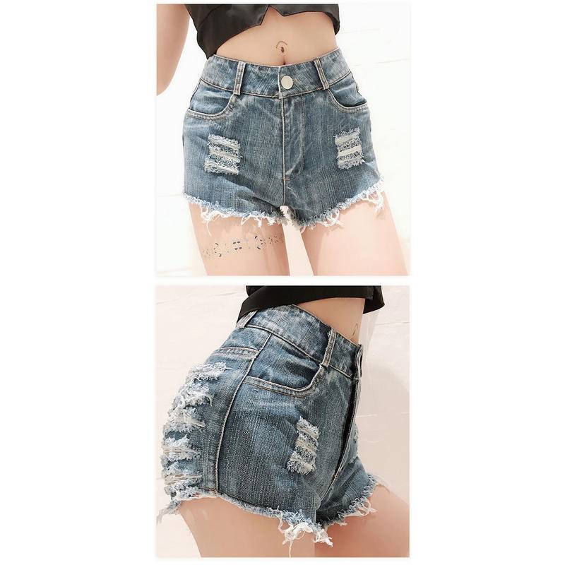 672#summer Quần short denim Lưng Cao Thiết Kế Xẻ Rách Thời Trang Quyến Rũ Cho Nữ