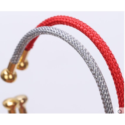 Vòng Đeo Tay Dạng Mở Bằng Dây Thép Cứng Xỏ Hạt Vàng 3D DIY Chống Nước Cho Nữ Vòng Tay Dây Đỏ