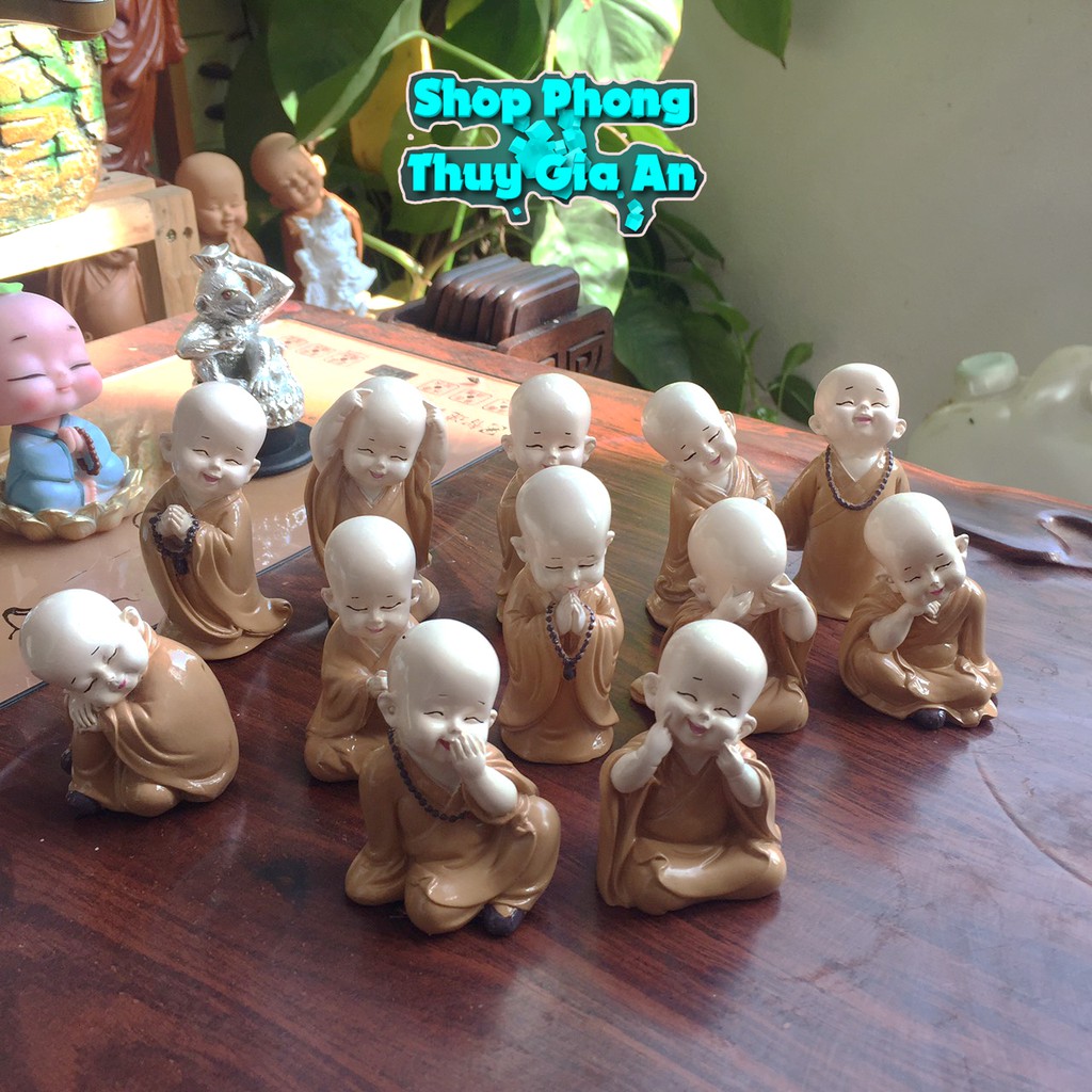 Tượng 12 chú tiêu Tam không, Vô Ưu, An Nhiên, Vui Vẻ hàng thủ công tại Việt Nam trang trí nội thất, bàn làm việc, bể cá