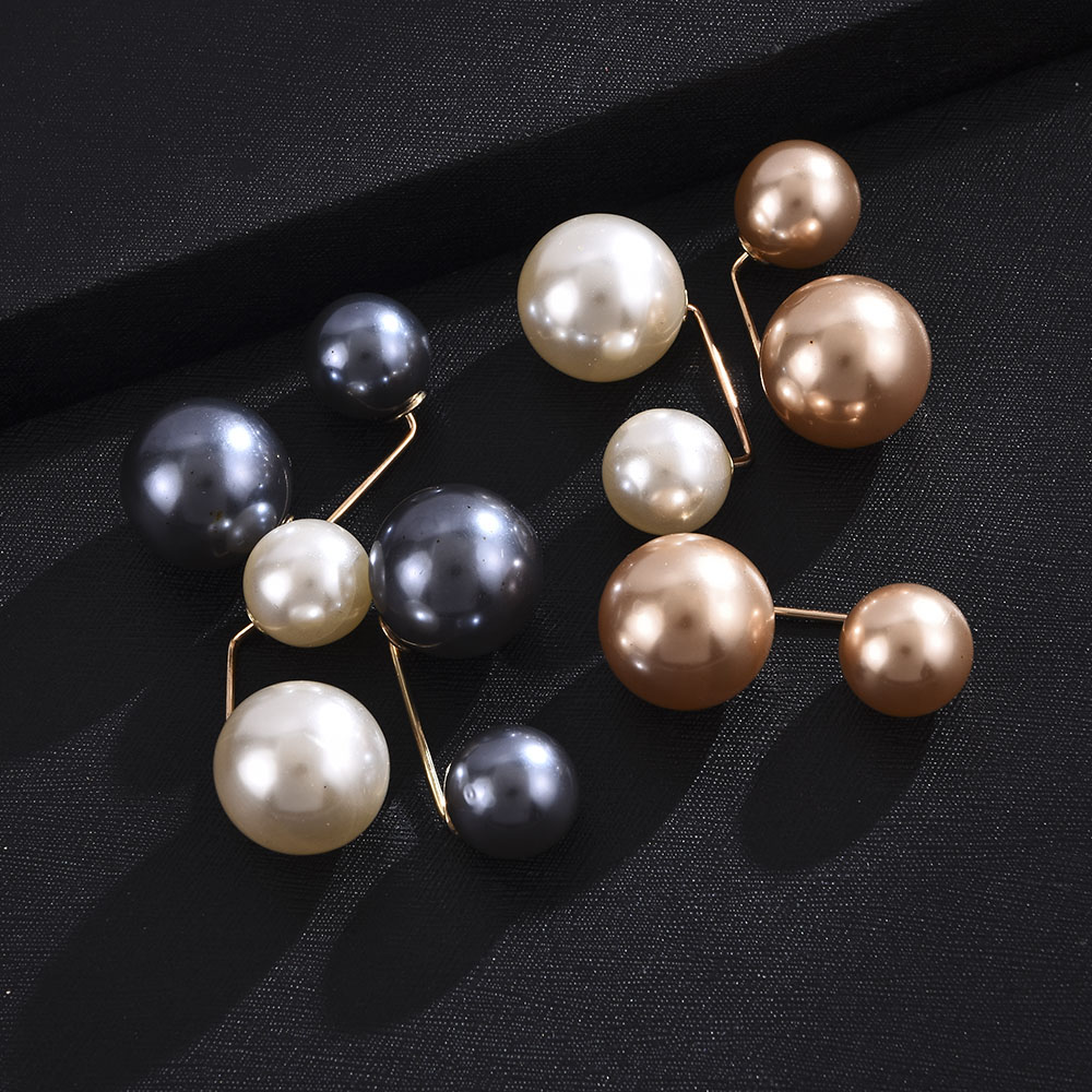 【sweet】woman fashion retro Double Pearl Anti-glare Brooch Sweater Fixed Buckle Charm Gift