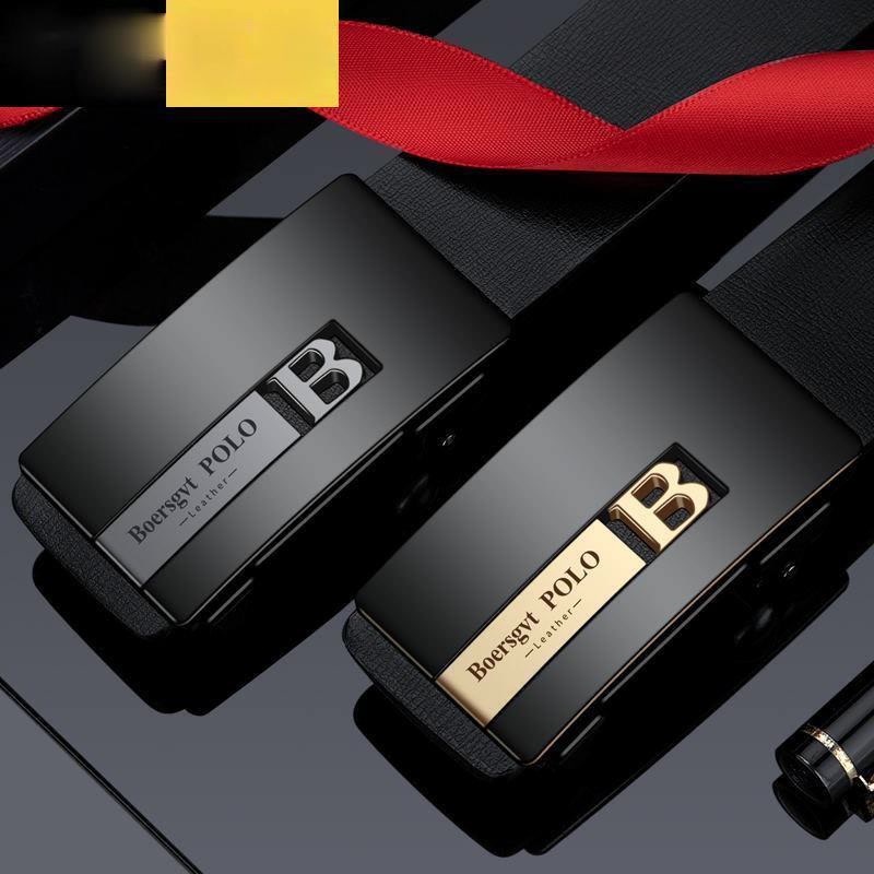 Thắt Lưng Nam doanh nhân POLO LT 01 da thật khóa mạ titan dây bóng, bền, đẹp màu vàng, đen rộng 33mm