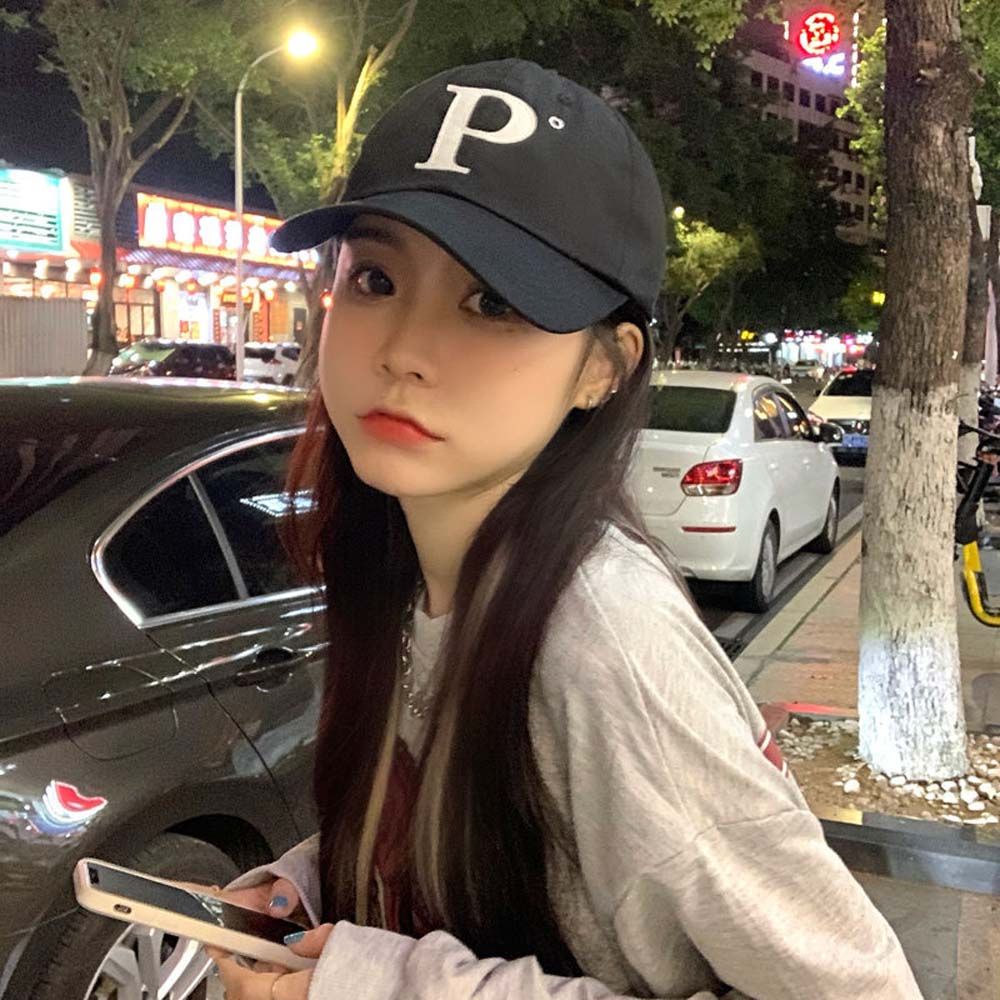 Mũ lưỡi trai thêu chữ P phong cách Hàn Quốc hip hop đơn giản có thể điều chỉnh nhiều màu tùy chọn cho nam và nữ