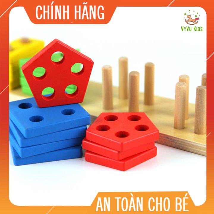 Thả hình thanh ngang 5 trụ bằng gỗ montessori ♥️ CHÍNH HÃNG♥️ĐỒ CHƠI GIÁO DỤC♥️Phát triển tư duy, sự khéo léo của bé