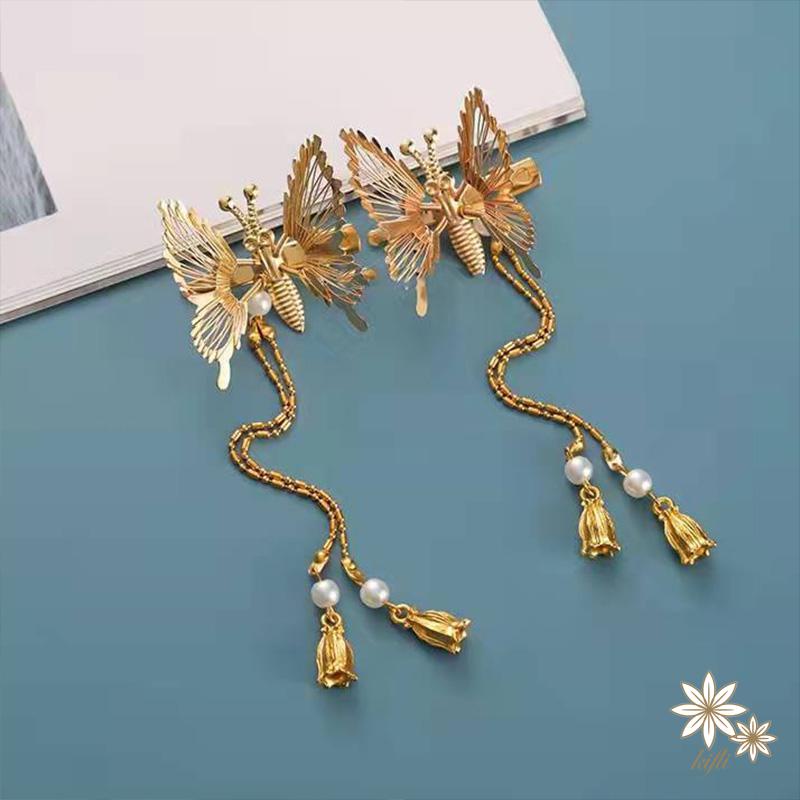 【Kifli】Kẹp tóc nữ hình bướm phối tua rua nhỏ gọn thời trang Hàn Quốc 2022