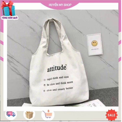 Túi tote vải canvas cỡ lớn đựng đồ đi chơi phong cách ulzzang hàn quốc - Túi xinh mint store PK 319