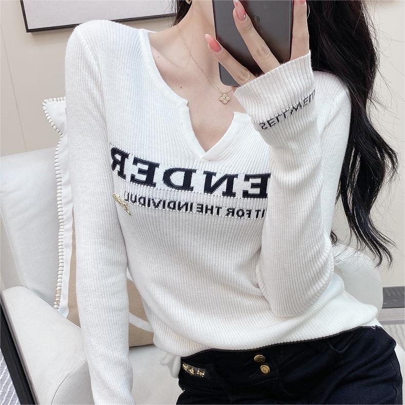 Áo dệt kim ZHELIHANGFEI tay dài cổ chữ V lưng cao thời trang cá tính xinh xắn phong cách Mỹ