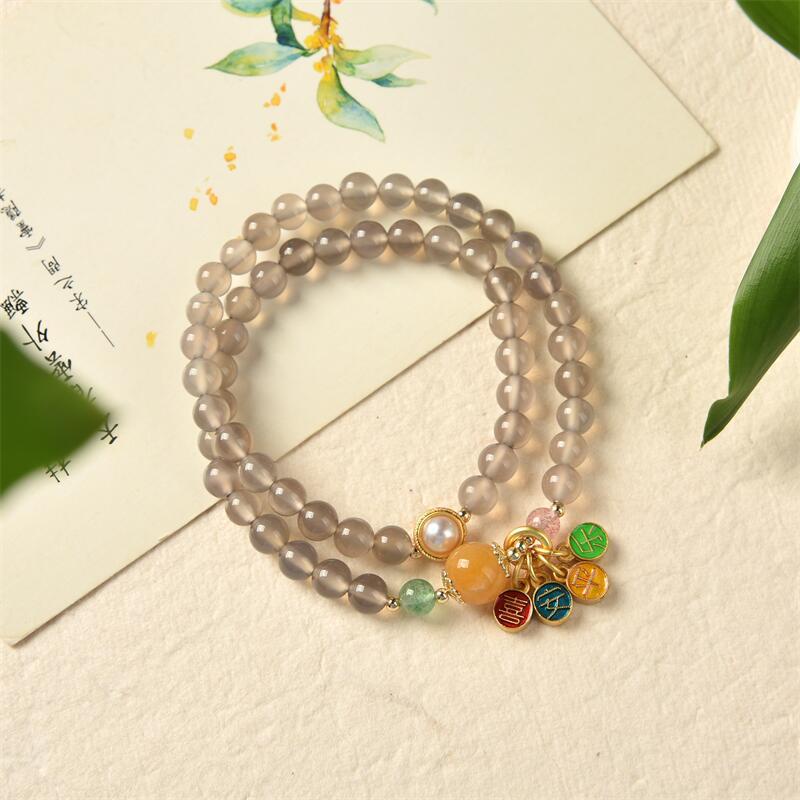 [Hàng Mới] Vòng Đeo Tay Đá Mã Não Hai Vòng An Toàn Retro Đơn Giản Dành Cho Nữ