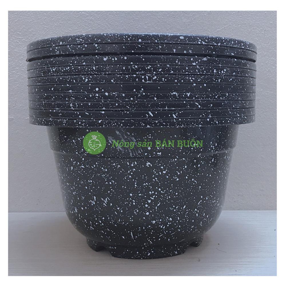 10 Chậu Nhựa Trồng Hoa Cây Cảnh Giả Đá Đen A250x170 - Kích Thước 23x14 cm (Rộng miệng X Cao)