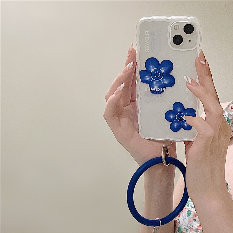 Ốp lưng iphone Ốp Điện Thoại Silicon Hình Hoa Xanh Dương Phối Vòng Đeo Tay Phù Hợp Cho Apple 13 Iphone 12 11 14pro 6 6Splus X XR Promax Dinuo case