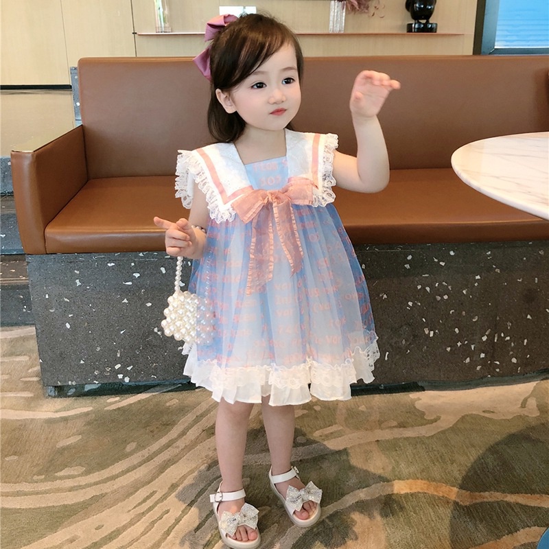 Đầm Công Chúa Cổ Thủy Thủ Phong Cách Hàn Quốc Thời Trang Mùa Hè Cho Bé Gái