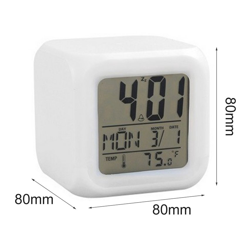 Đồng hồ báo thức kỹ thuật số hình vuông đổi 7 màu có màn hình LCD sử dụng tại nhà