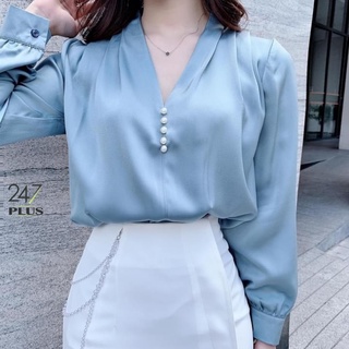 Áo Sơ Mi Lụa Cổ V Đính Ngọc