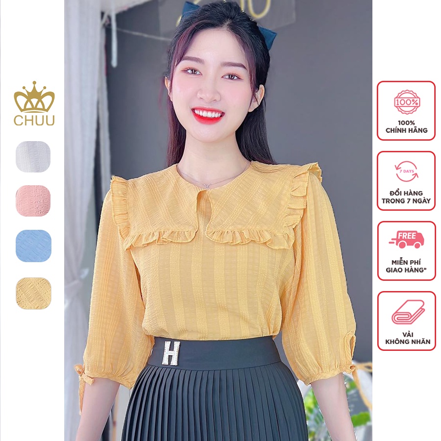 Áo sơ mi kiểu vạt vuông tay lửng CHUU A5560