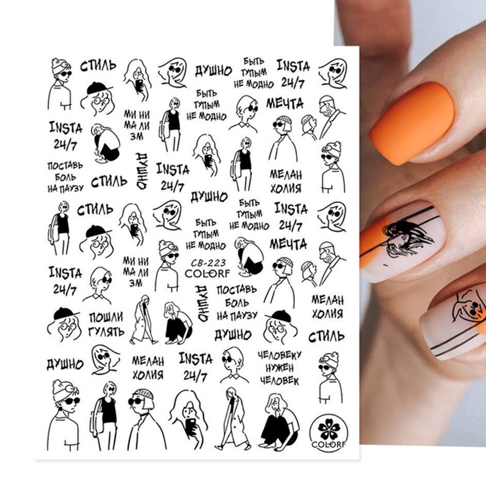 [Hàng mới về] Miếng dán trang trí móng tay họa tiết trái tim màu đen 3d diy