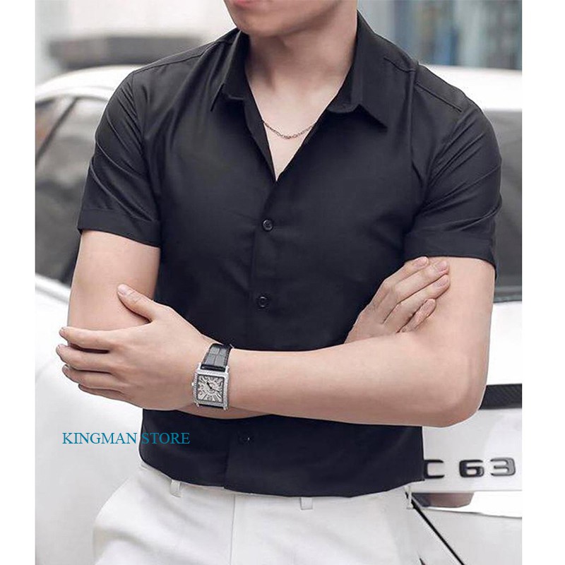 Áo Sơ Mi Nam Ngắn Tay Hàn Quốc, Áo sơ Mi Cộc Tay Nam Hàng Cao Cấp Có Độ Co Dãn Nhẹ Thoáng Khí Thấm Hút Mồ Hôi