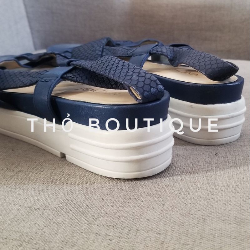 Giày sandal cao gót NINE WEST da mềm quai chéo xanh đậm navy đế chống trượt 5cm size 37