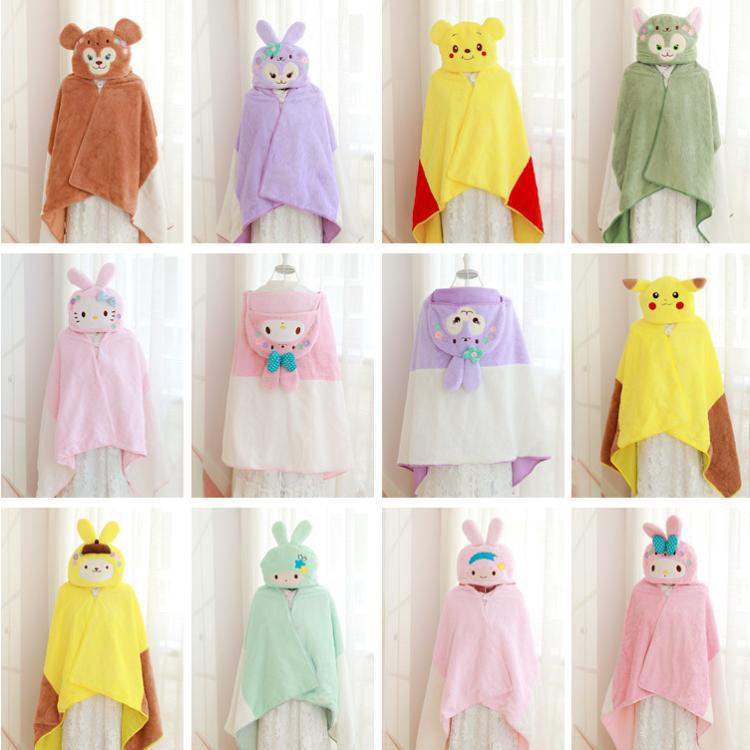 Chăn Choàng Có Mũ Tai Thỏ Họa Tiết Hoạt Hình Dễ Thương