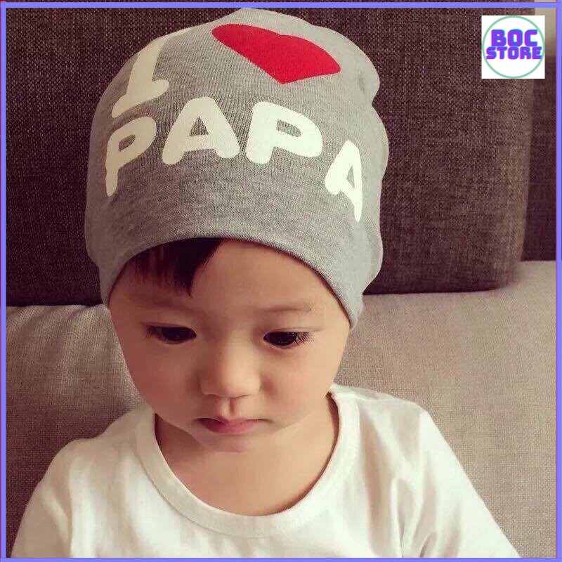 [Bocstore] Mũ cotton I LOVE PAPA, I LOVE MAMA