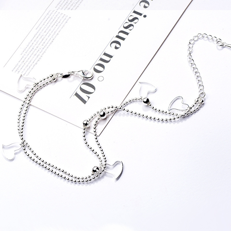 Lắc Chân Nữ Bạc 925 Thiết Kế Hình Trái Tim Đan Xen Phong Cách Hàn Quốc UMI JL054