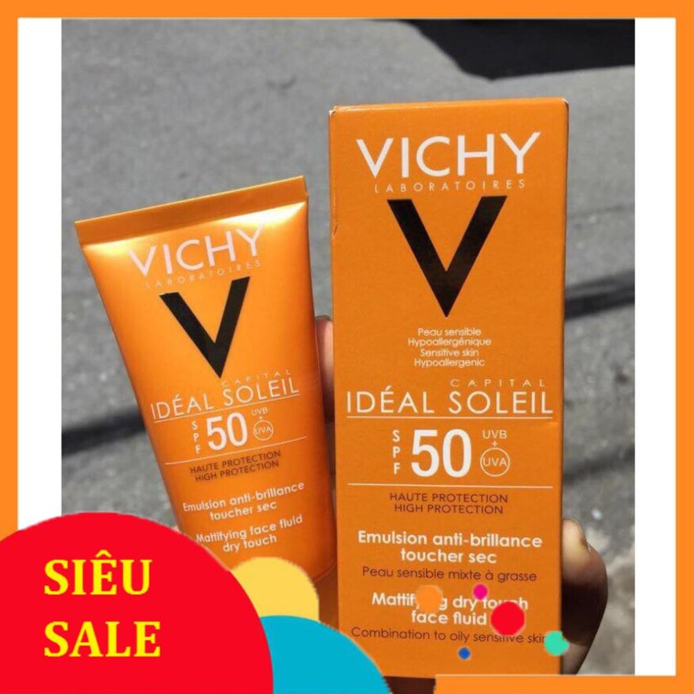 FreeShip Giá Sốc -  Kem chống nắng Vichy Ideal Soleil Mattifying Face Fluid Dry Touch SPF 50 UVA +UVB 50ml