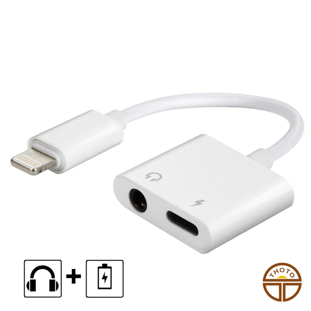 [Bảo hành 12 tháng] Cáp chuyển tai nghe iPhone (Lightning to 3.5mm Adapter) chia 2 jack vừa sạc vừa nghe nhạc