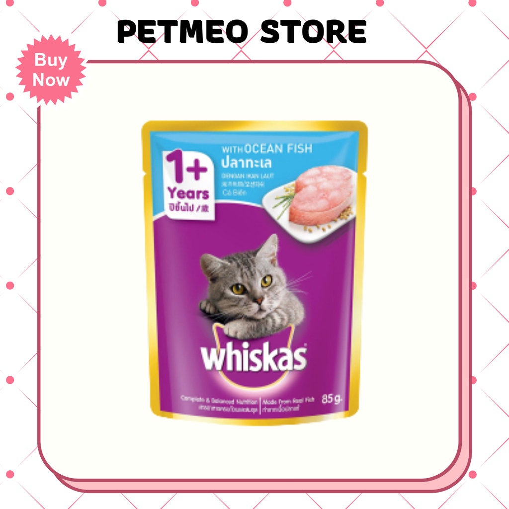 Pate cho mèo thức ăn dạng thạch cho mèo từ 1 tuổi Whiskas gói 85g - PETMEO