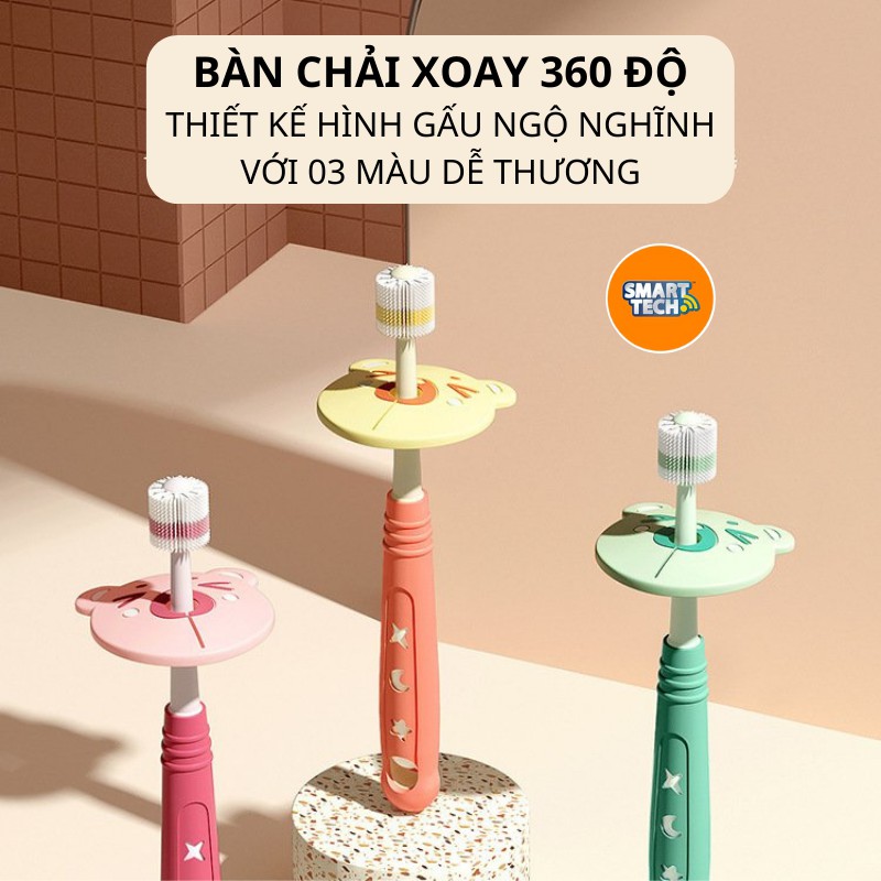 Bàn chải đánh răng nano siêu mềm xoay 360 độ cho bé STARRY, Bàn chải cầm tay có vách ngăn an toàn, phù hợp trẻ từ 1 tuổi