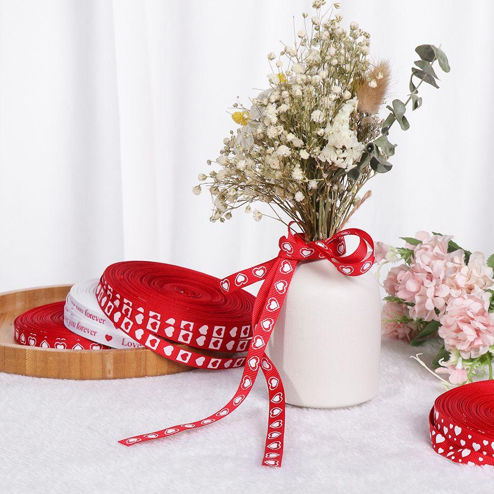 .N Dây Ruy Băng Satin Thắt Nơ Trái Tim Đỏ In Họa Tiết Trái Tim Làm Phụ Kiện Thủ Công Trang Trí Bánh Valentine