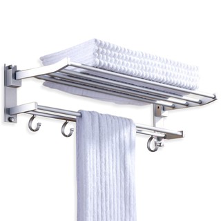 Giá treo khăn tắm, khăn mặt nhà tắm thiết kế 2 tầng, có kèm nhiều móc treo tiện dụng chất liệu hợp kim nhôm siêu bền