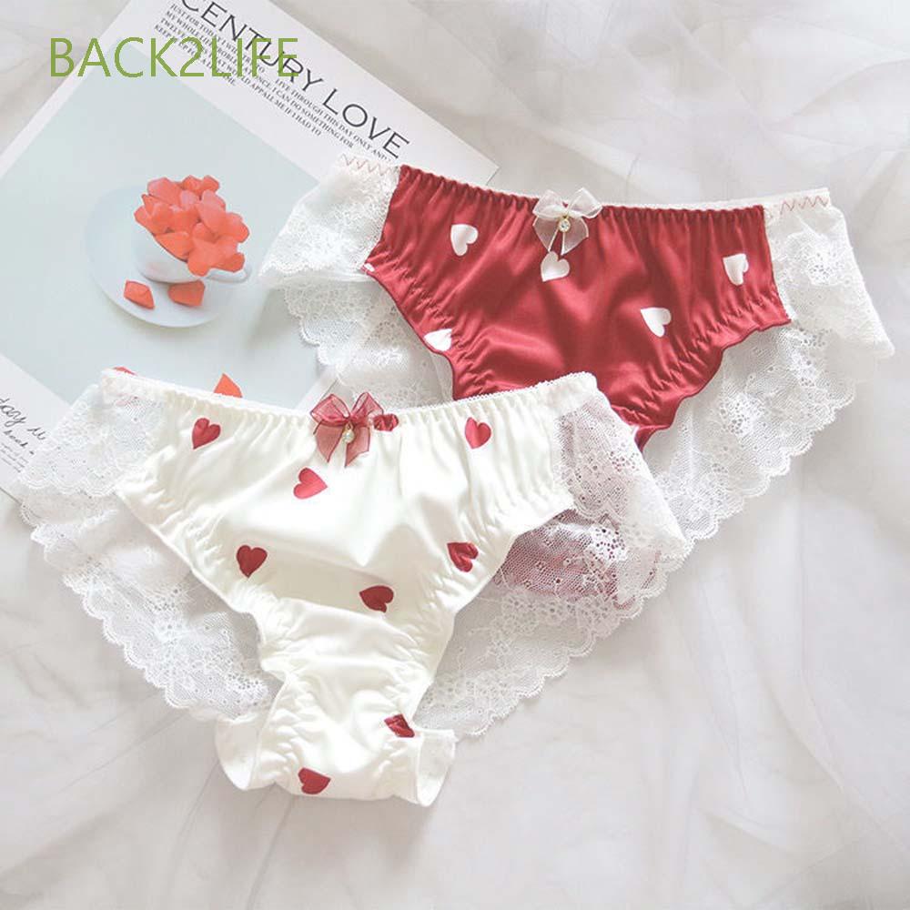 Quần Lót Satin Phối Nơ Ren In Hình Trái Tim Back2life