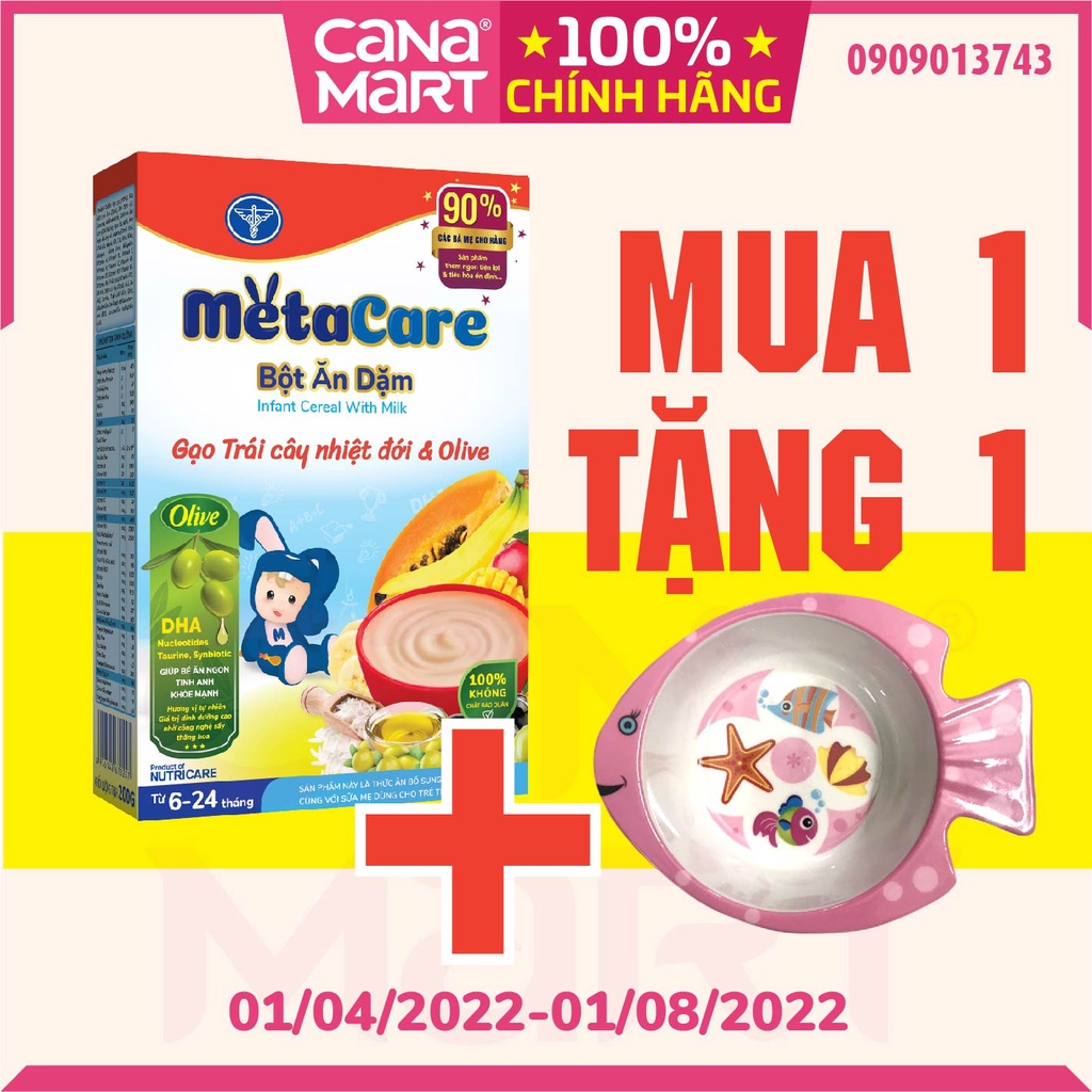 Bột ăn dặm Metacare Gạo trái cây nhiệt đới &amp; olive cho bé từ 6-24 tháng tuổi (200g)