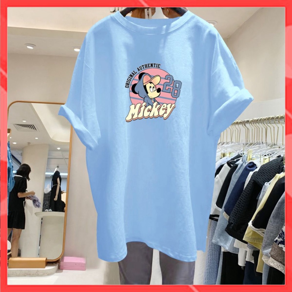 Áo thun nữ tay lỡ form rộng dáng Unisex - Mẫu Mickey 28 Cotton 100% 4 màu đẹp