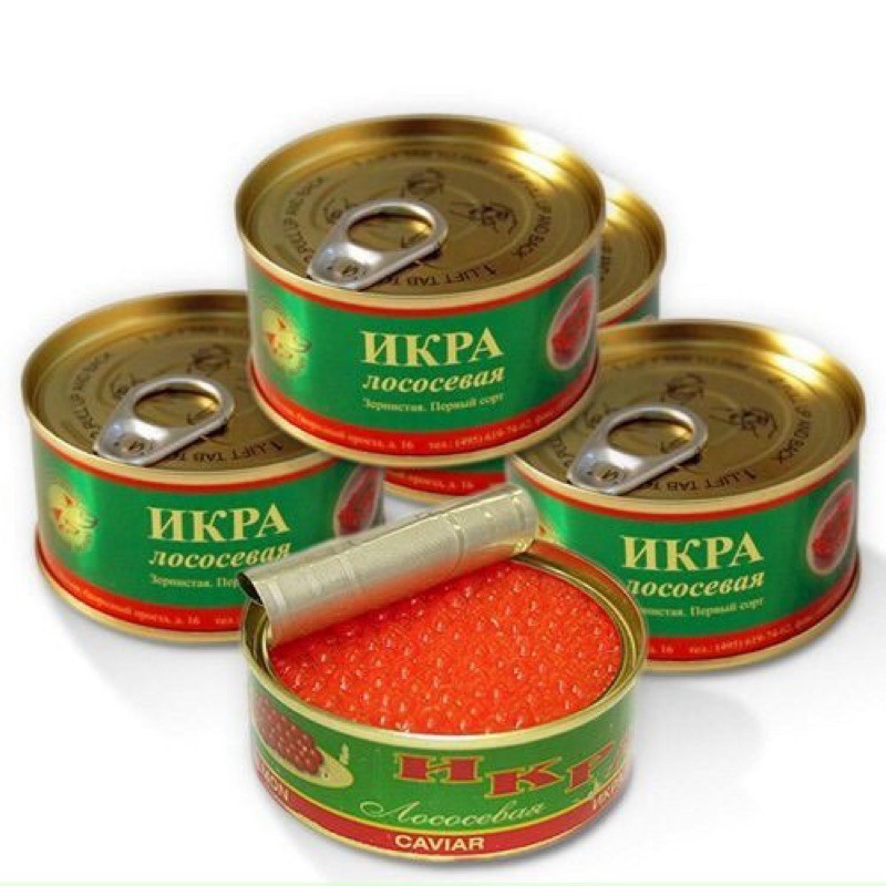 Trứng cá hồi Nga 🇷🇺 hộp sắt 140g trứng cá đỏ Nga 🇷🇺 trứng cá hồi tự nhiên