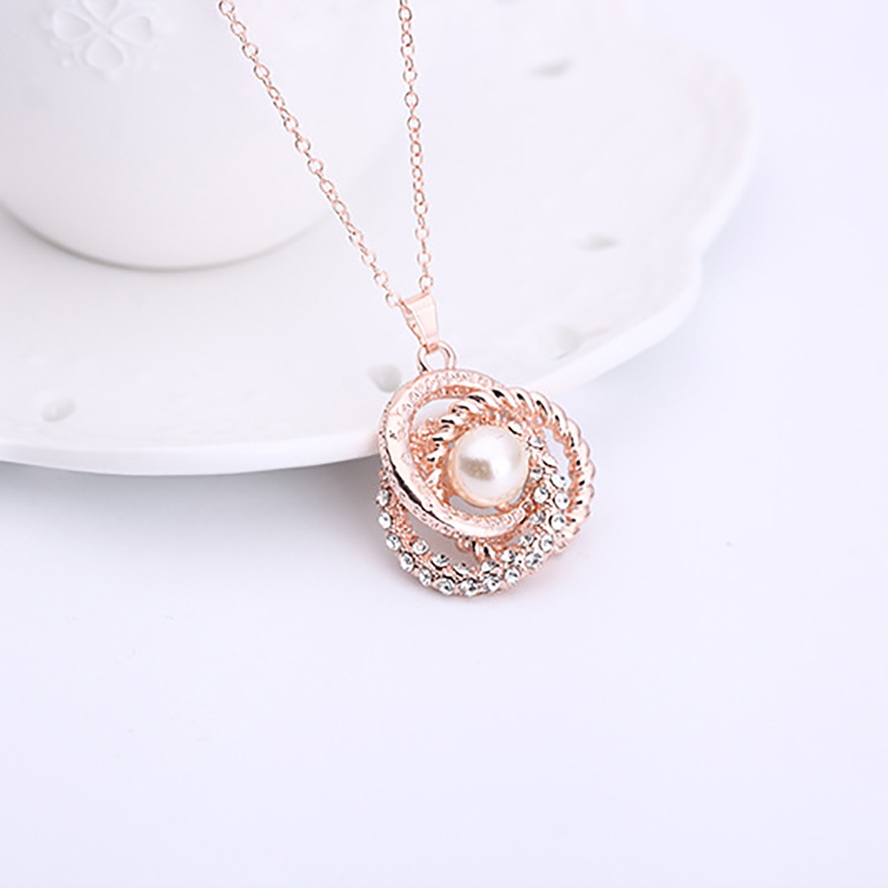 Bộ dây chuyền + bông tai nụ đính đá và ngọc trai giả sang trọng thanh lịch