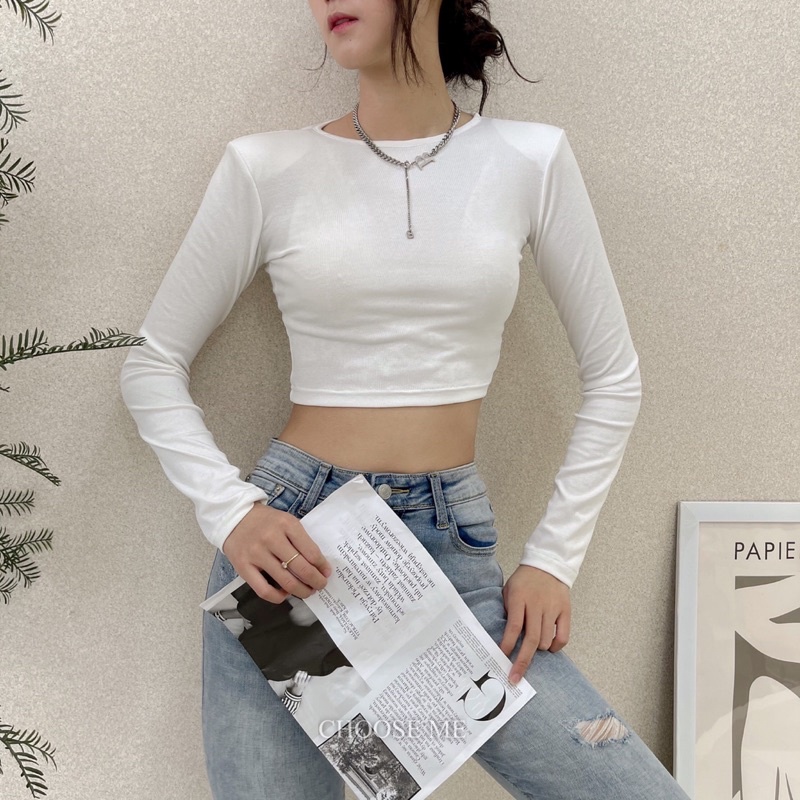 Áo Croptop Đệm Vai Nhiều Màu, Áo Thun Croptop Dài Tay Sành Điệu - Choose Me KLP | BigBuy360 - bigbuy360.vn