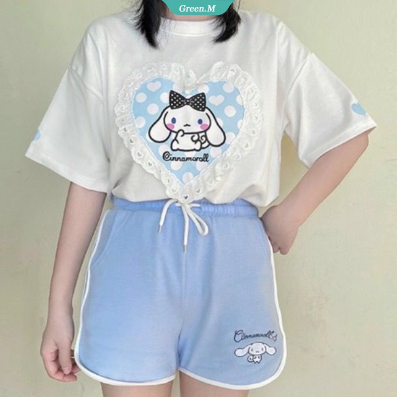 SANRIO Quần Short Thể Thao Lưng Thun Co Giãn In Họa Tiết Hoạt Hình Kuromi Cinnamoroll Dễ Thương Thời Trang Làm Quà Tặng Cho Bạn Gái