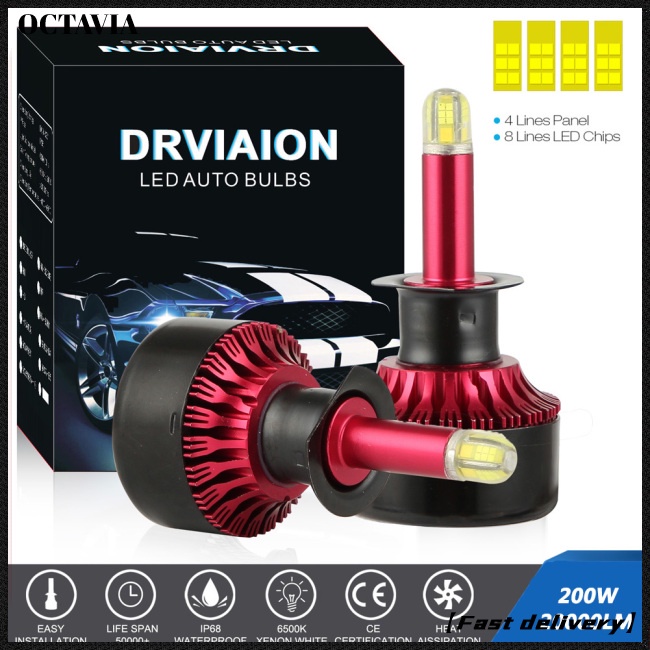 Bộ 2 đèn pha led tự động 200w 20000lm H1 H7 H8 / 9 / 11 9005 9006