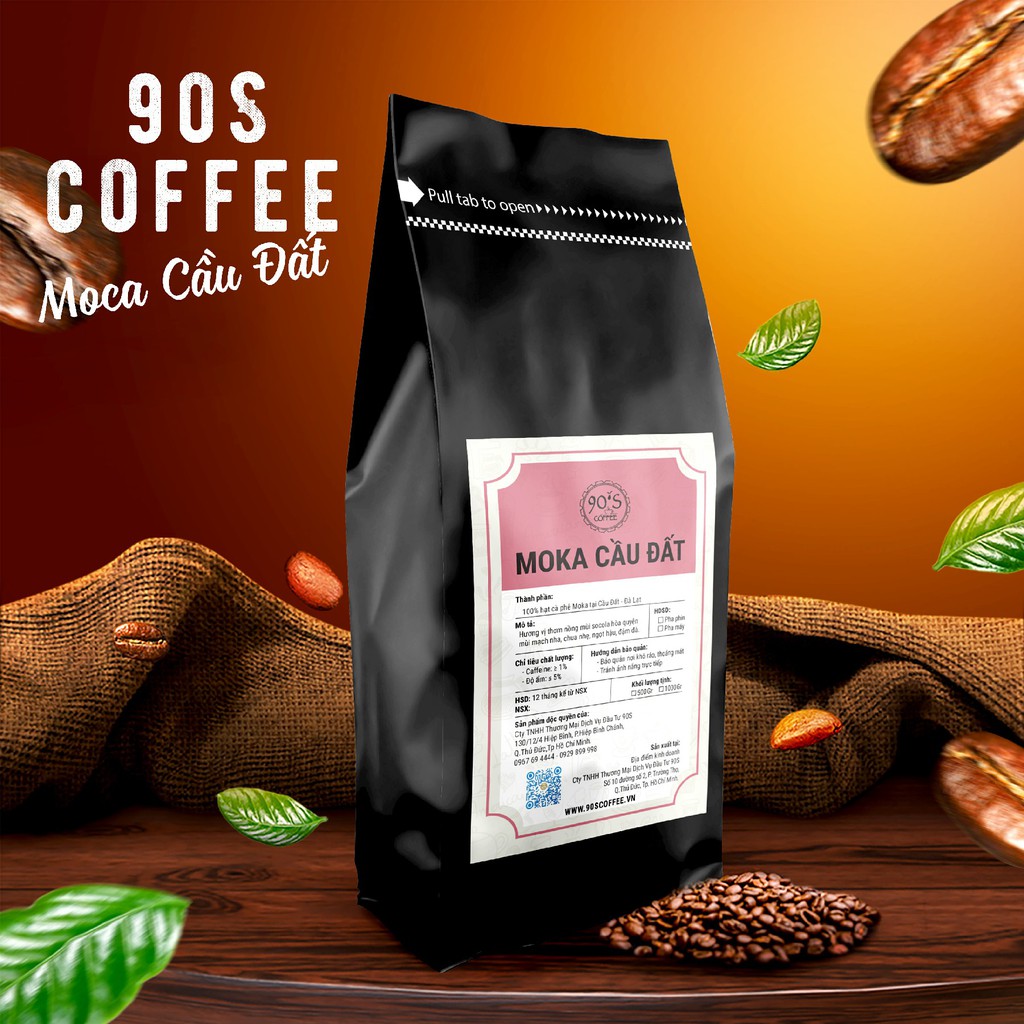 [HOT] Túi  250Gr Cà Phê Moka Cầu Đất Nguyên Chất Rang Mộc | 100% Cà Phê Sạch | 90S Coffee Vietnam