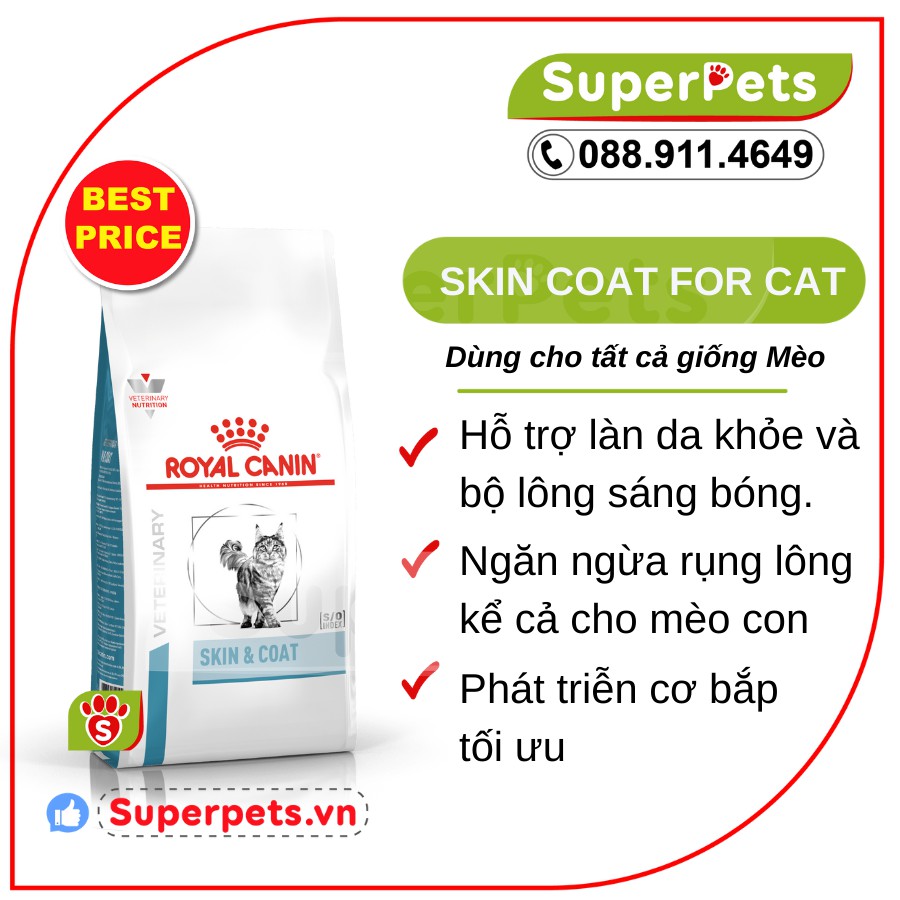 Hạt Khô  SKIN COAT Royal Canin 400g, 1.5kg Hổ Trợ Mèo Rụng Lông Và Viêm Da SUPERPETS VIỆT NAM