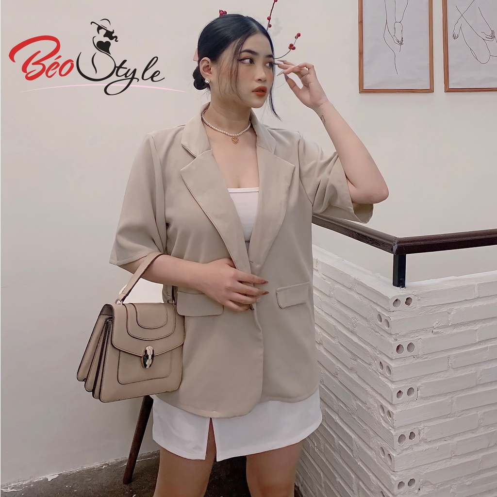 Áo blazer BIGSIZE cổ vest tay cộc  AKBS023 Béo Style cho người béo mập 55-100kg - Phù hợp đi tiệc, công sở hoặc đi chơi