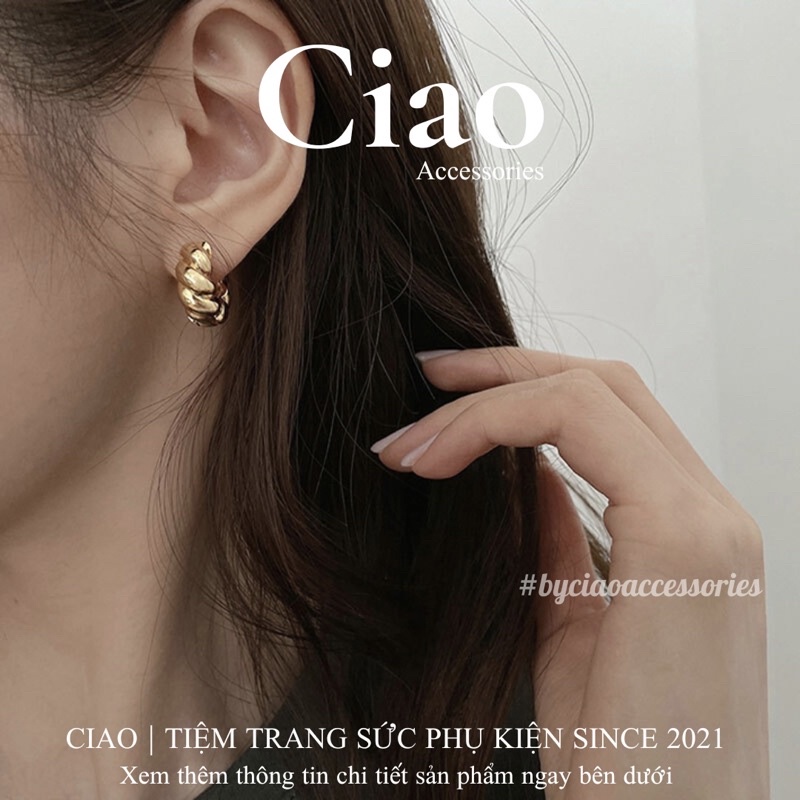[HOẢ TỐC 1H] Khuyên tai/ Bông tai mạ bạc S925 thiết kế xoắn phong cách trendy Maris Ciao
