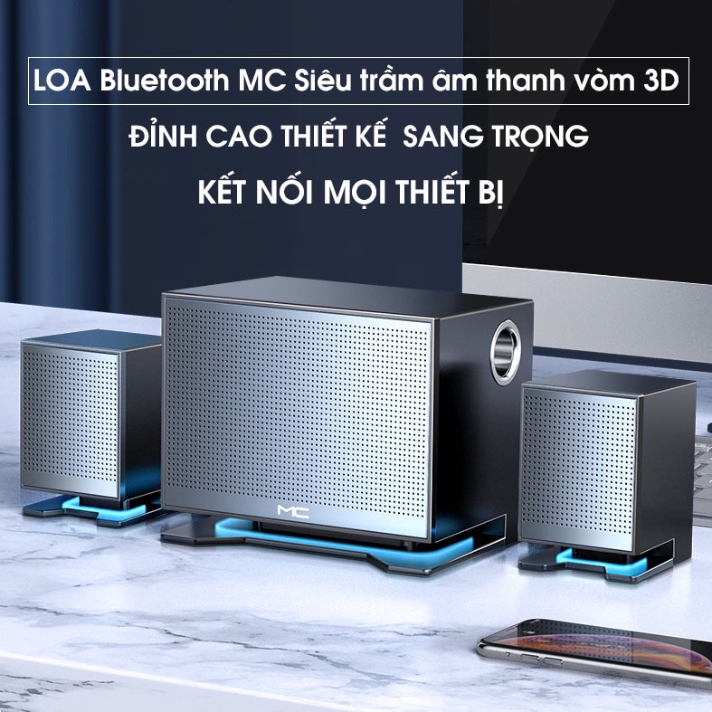 Loa máy tính Bluetooth MAICONG cao cấp để bàn cho PC Laptop điện thoại âm thanh HD Super Bass có Led siêu đẹp